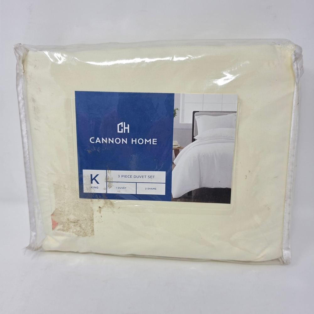 Cannon Home 3 Piece Duvet Set King Ivory Cream Solid DCS3941VKG-00 New